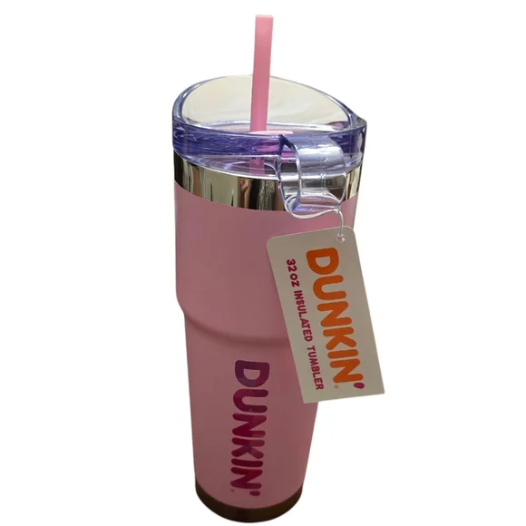 NWT Dunkin' Pink Stainless Steel Insulated Tumbler with Straw 32 Ounce - Picture 4 of 4